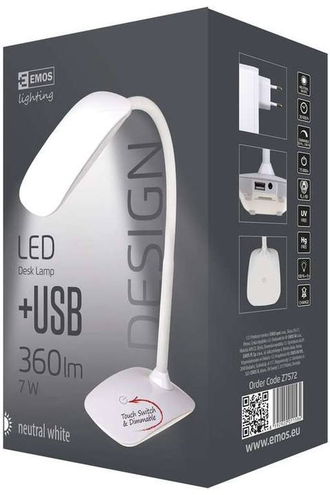 Emos LED stolní lampa MA66-D s USB, bílá_2081458922