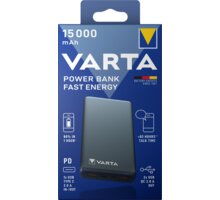 VARTA powerbanka Fast Energy, 15000mAh, USB-C, 2xUSB 3.0, QC, PD, šedá Poukaz 200 Kč na nákup na Mall.cz + O2 TV HBO a Sport Pack na dva měsíce