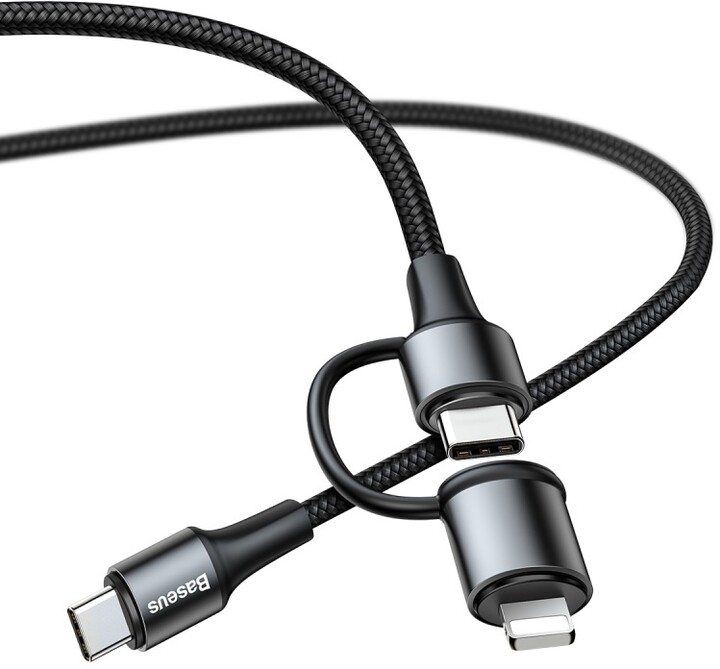 BASEUS kabel Twins 2v1, USB-C - USB-C, 60W + Lightning, M/M, nabíjecí, datový, 20W, 1m, černá_1523458167