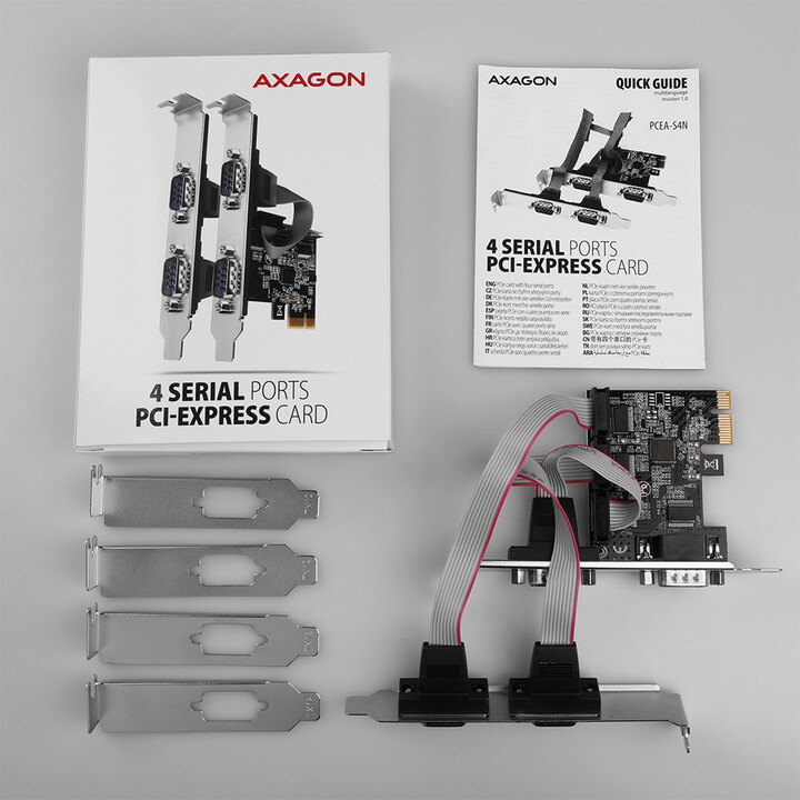 AXAGON PCEA-S4N, PCIe řadič - 4x sériový port (RS232) 250 kbps, vč. LP_90489341