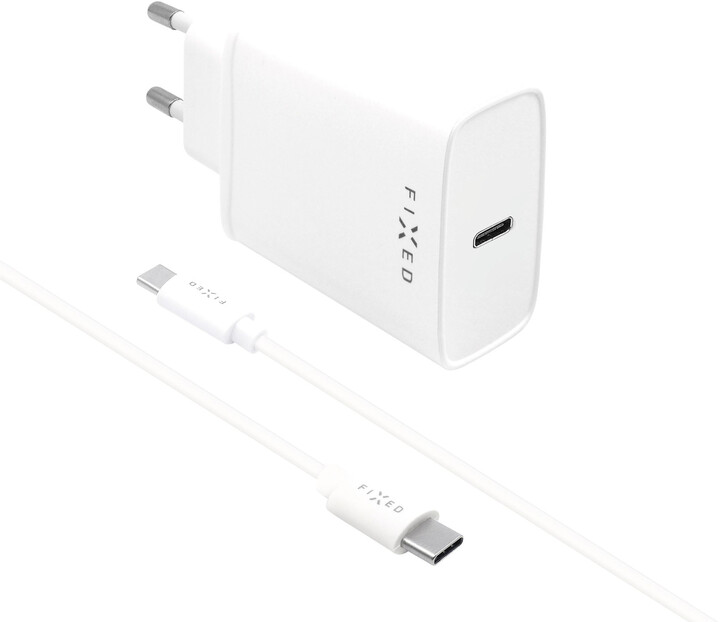 FIXED síťová nabíječka USB-C, PD, 20W, bílá + USB-C - USB-C kabel, 1m, bílá_1909305485