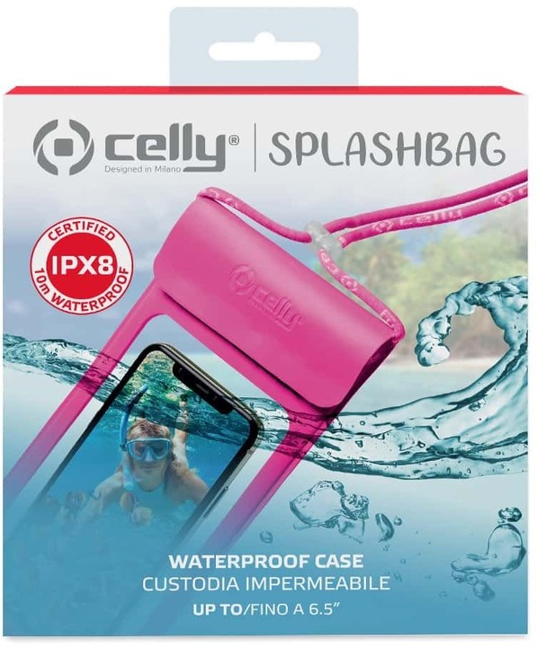 CELLY univerzální voděodolné pouzdro Splash Bag 2019 pro telefony 6,5&quot;, růžová_1135546984
