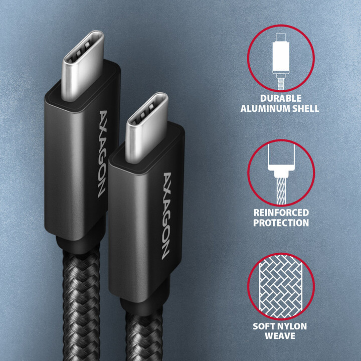 AXAGON kabel USB-C - USB-C SPEED+ USB3.2 Gen 2, PD100W 5A, 4K UHD, opletený, 2m, černá_225114263