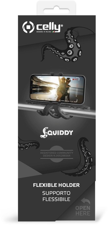 CELLY flexibilní držák s přísavkami Squiddy pro telefony do 6,2&quot;, černý_1071836836