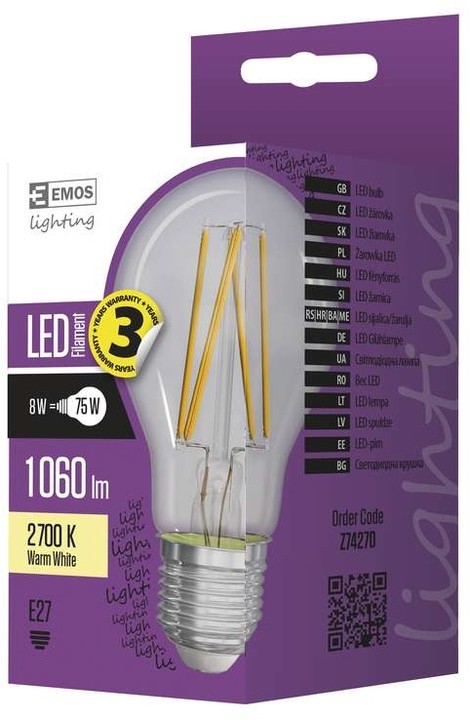 Emos LED žárovka Filament A60 D 8W E27, teplá bílá_2053318767
