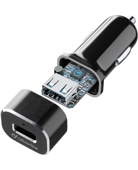 Cellularline Tetra Force Set USB autonabíječky a USB-C kabelu 18W, Qualcomm® Quick Charge 3.0, černá_49168869