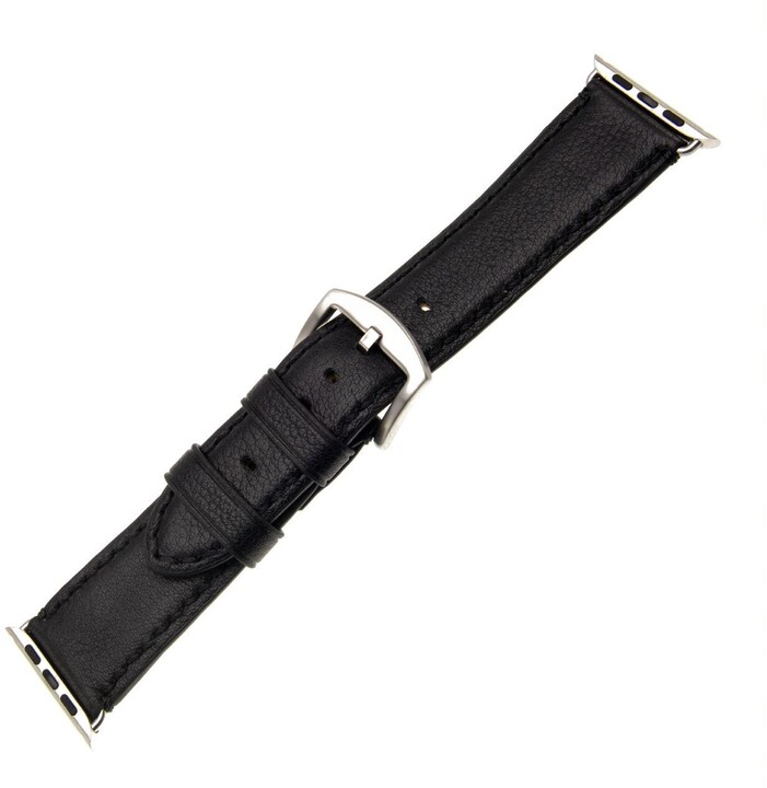 FIXED Berkeley kožený řemínek pro Apple Watch 42mm a 44mm se stříbrnou sponou, velikost L, černý_1759795853