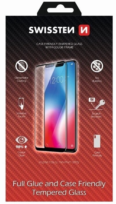 SWISSTEN ochranné sklo pro Samsung Galaxy A40, lepení po celé ploše, case friendly, černá_313162603