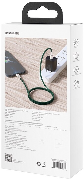 BASEUS kabel Cafule USB-C - Lightning, nabíjecí, datový, PD 20W, 2m, zelená