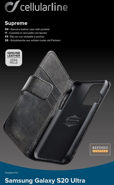 CellularLine prémiové kožené pouzdro typu kniha Supreme pro Samsung Galaxy S20 Ultra, černá_1266292475