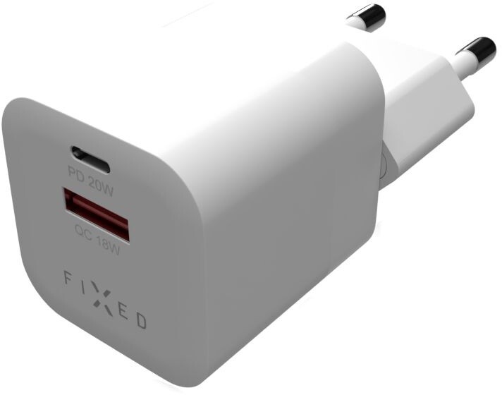 FIXED síťová nabíječka Mini s USB-C + USB-A, PD &amp; QC 3.0, 20W, bílá_1978933026