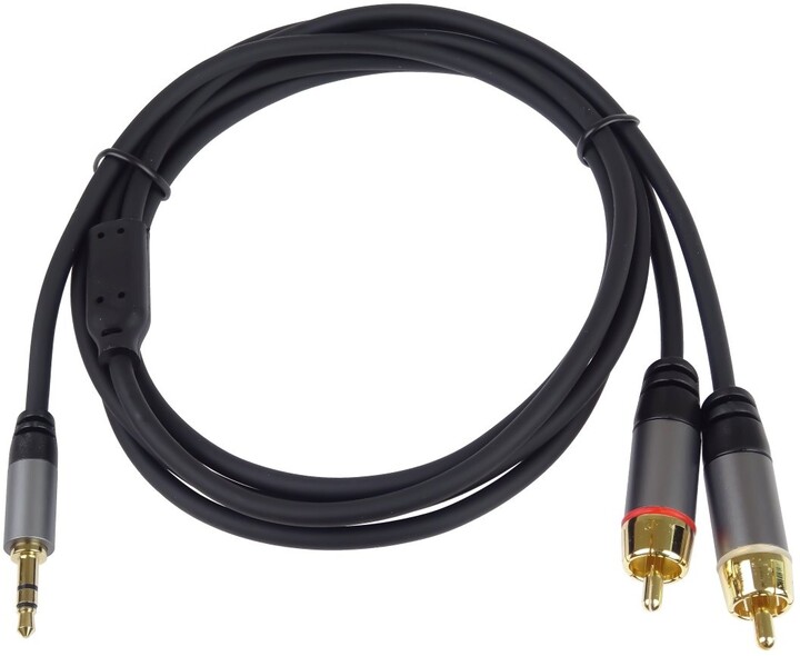 PremiumCord stíněný kabel stereo Jack 3.5mm - 2x CINCH, M/M, HQ, 5m, černá_648646646