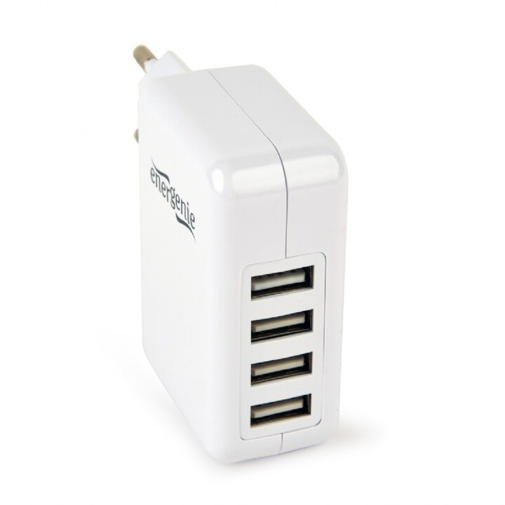 Gembird nabíječka, 4x USB, 15W, bílá