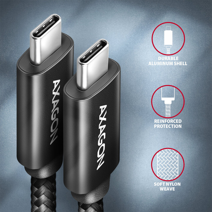 AXAGON kabel USB-C 4 - USB-C 4 Gen 3X2, PD100W 5A, 8K/40Hz, opletený, 1m, černá_1223316599