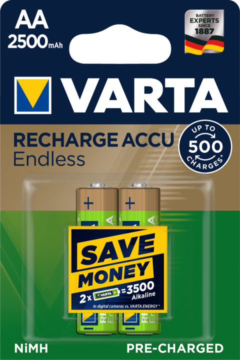 VARTA nabíjecí baterie AA 2500 mAh, 500 cyklů, 2ks
