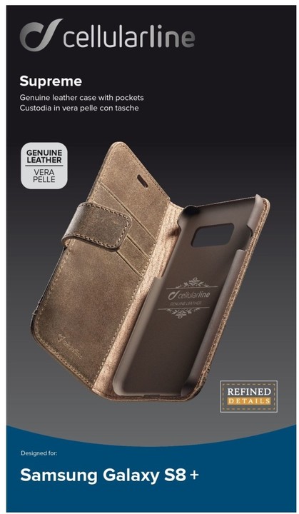 CellularLine prémiové kožené pouzdro typu kniha Supreme pro Samsung Galaxy S8 Plus, hnědé_1193669055