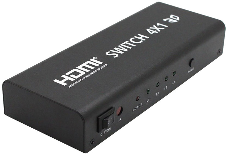 PremiumCord HDMI switch 4:1 s audio výstupy (stereo, Toslink, coaxial)