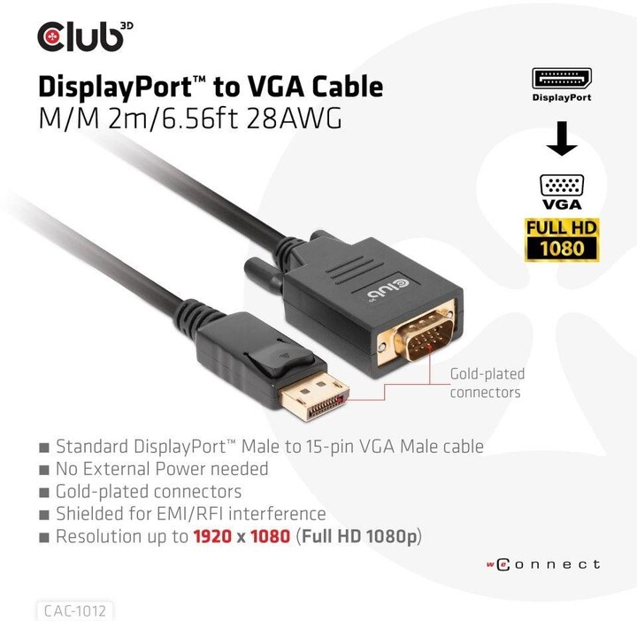 Club3D kabel DisplayPort na VGA, M/M, 2m_1550635741