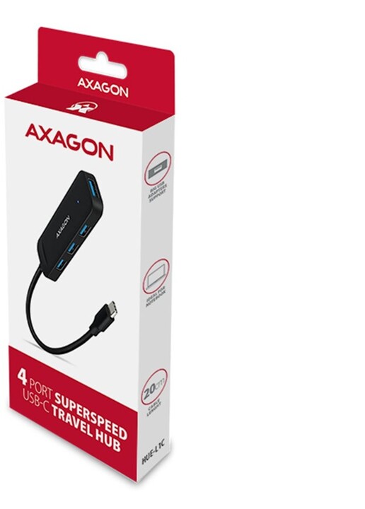 AXAGON TRAVEL hub USB-C 3.2 Gen1 - 4xUSB-A, 20cm, černá_1490137513