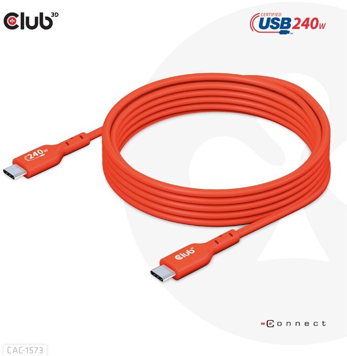Club3D kabel USB-C, Data 480Mb,PD 240W(48V/5A) EPR, M/M, 2m_2076424830