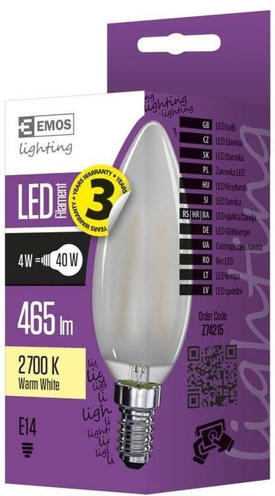 Emos LED žárovka Filament Candle matná E 4W E14, teplá bílá_15626984