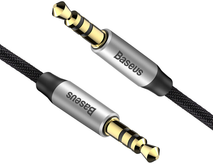 BASEUS kabel audio Yiven Series, Jack 3.5mm, M/M, 0.5m, stříbrná/černá_1692324473