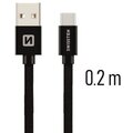 SWISSTEN datový kabel USB - USB-C, M/M, 3A, opletený, 0.2m, černá_939051878