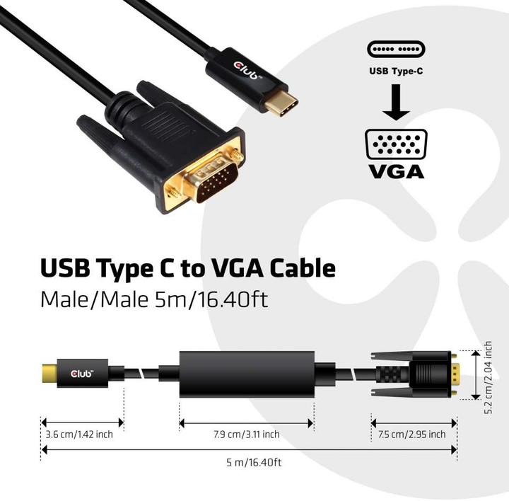 Club3D kabel USB Typ C na VGA (M/M), 5m_429221426