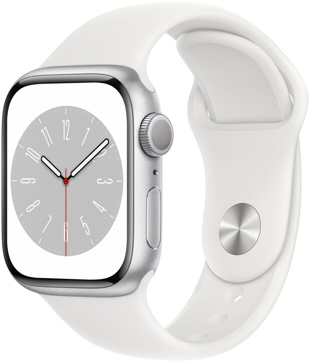 Apple Watch Series 8, 45mm, Silver, White Sport Band_1476120461