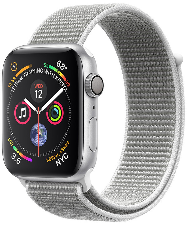 Apple Watch series 4, 40mm, pouzdro ze stříbrného hliníku/bílý provlékací řemínek_1762271051