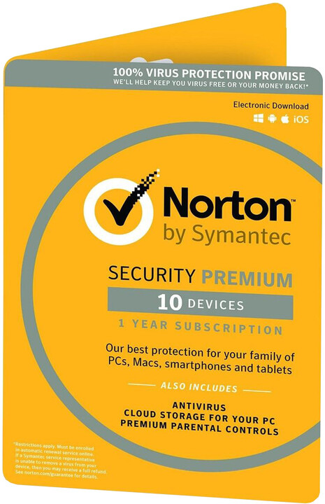 Norton Security Premium 3.0 - 25GB, CZ, 1 uživatel, 10 zařízení, 1 rok - el. licence_511166155