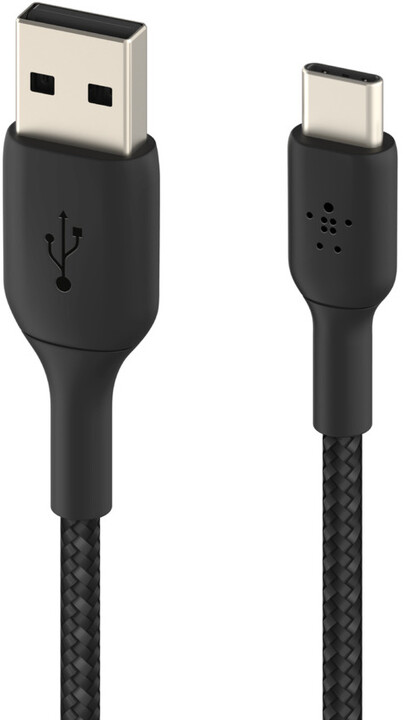 Belkin kabel USB-A - USB-C, M/M, opletený, 15cm, černá_460261453