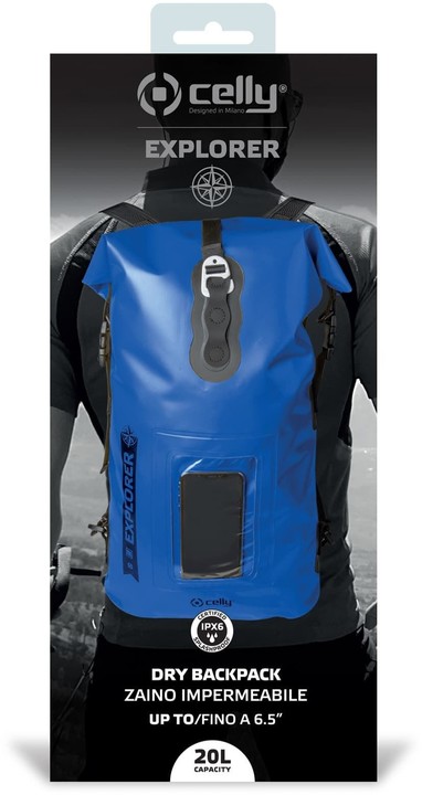 CELLY voděodolný batoh Explorer 20L s kapsou na mobilní telefon do 6,5&quot;, modrá_1920104096
