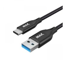 MAX kabel USB-A - USB-C, USB 3.0, opletený, 1m, černá