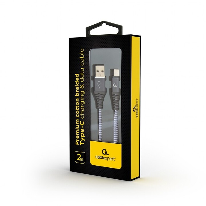 Gembird kabel CABLEXPERT USB-A - USB-C, M/M, PREMIUM QUALITY, opletený, 2m, šedá/bílá_758740064