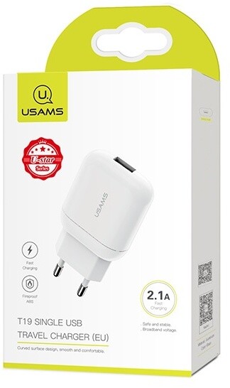 USAMS CC078 T19 USB 2.1A Cestovní nabíječka, bílá (EU Blister)_1035576931
