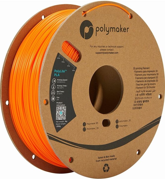 Polymaker tisková struna (filament), PolyLite PLA, 1,75mm, 1kg, oranžová_2111991890