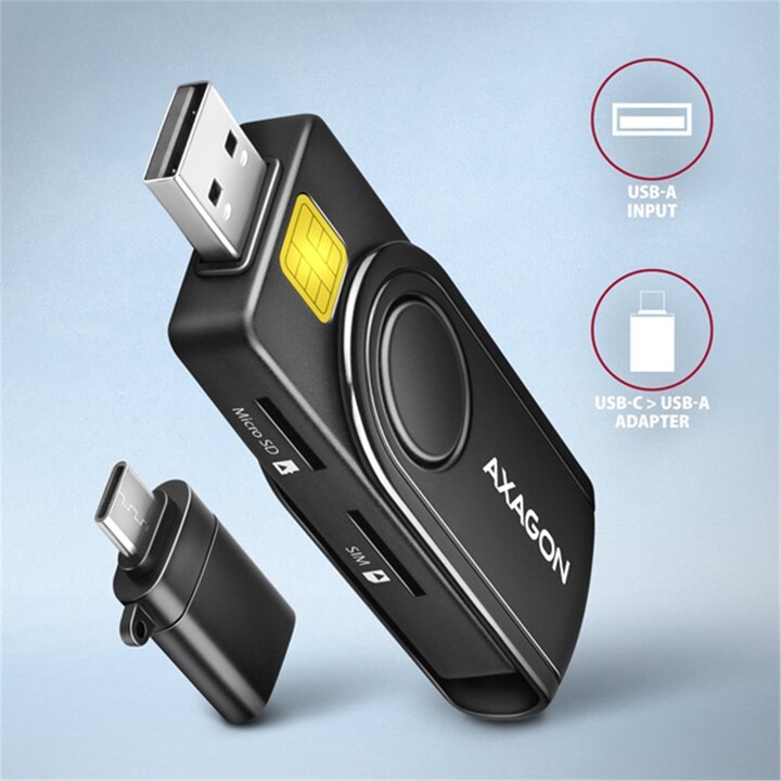 AXAGON CRE-SMP2A, USB-A PocketReader 4-slot čtečka Smart card (eObčanka) + SD/microSD/SIM_1358680630