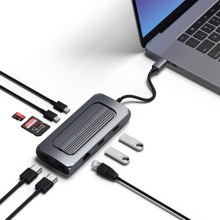 Satechi Aluminium USB-C Multiport MX Adapter, Dual 4K HDMI, USB-C PD 100W, Ethernet, USB-C 5Gbps,_2052678111
