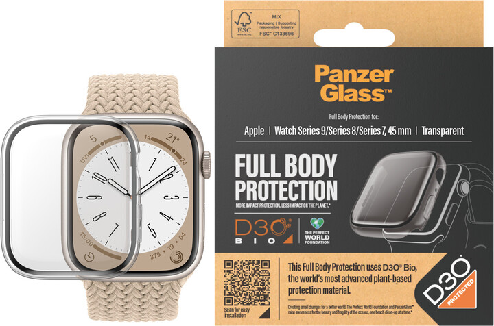 PanzerGlass ochranný kryt s D30 pro Apple Watch Series 9/8/7 45mm, čirá_1816781276