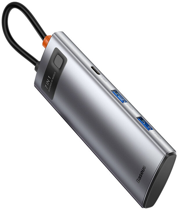 Baseus multifunkční HUB Metal Gleam Series 7v1 - USB-C PD 100W, USB-C, 2xUSB 3.0, HDMI, SD/TF, šedá_1467006033