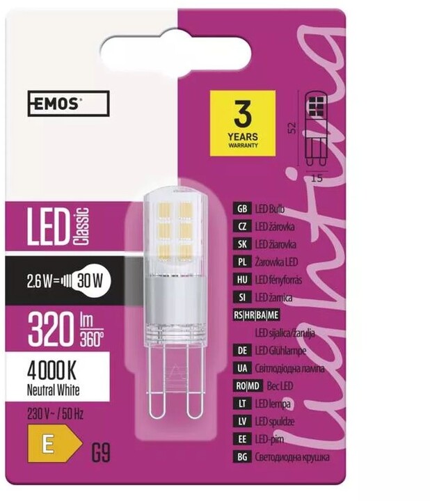 Emos LED žárovka Classic JC 2,6W, G9, neutrální bílá_548090057