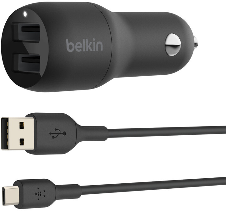 Belkin nabíječka do auta 2xUSB-A, 24W, černá + kabel microUSB - USB-A_373381304