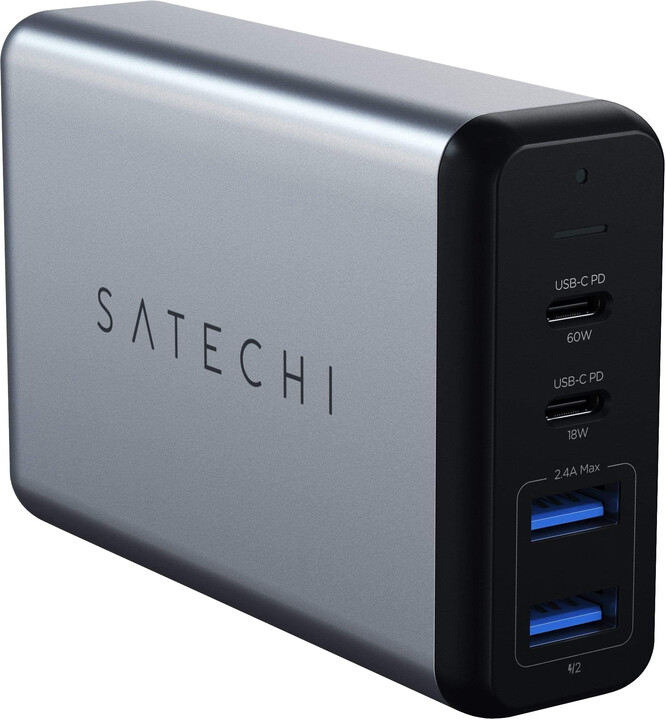 Satechi 75W Dual TYPE-C PD Travel Charger (2x USB-A,1x USB-C PD 18W,1x USB-C PD 60W), šedá