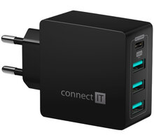 CONNECT IT Fast Charge nabíjecí adaptér 3xUSB-A + 1xUSB-C, 4,8A, černá_2329530