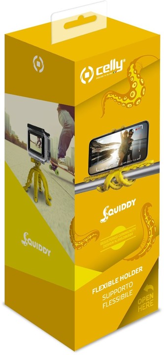 CELLY flexibilní držák s přísavkami Squiddy pro telefony do 6,2&quot;, žlutý_202977585
