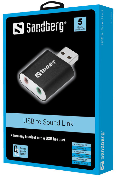 Sandberg externí zvuková karta, USB na Sound Link, černá_964819734