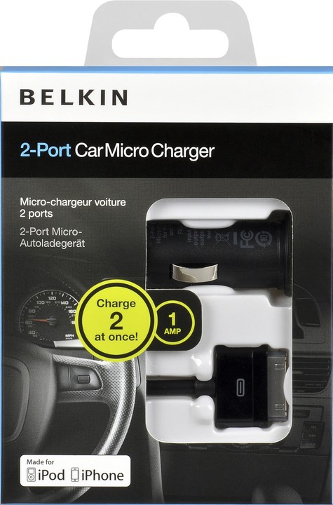 Belkin USB/dual micro nabíječka do auta 5V, 2x1A vč. kabelu_1845610284
