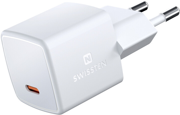 SWISSTEN síťová nabíječka mini, GaN, USB-C, PD, 25W, bílá_489598827