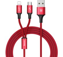 Baseus kabel Rapid Series 2-in-1 Micro + Lightning 3A 1.2M, červená